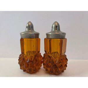 Vintage Indiana Glass Diamond Point Amber Glass Salt & Pepper Shakers